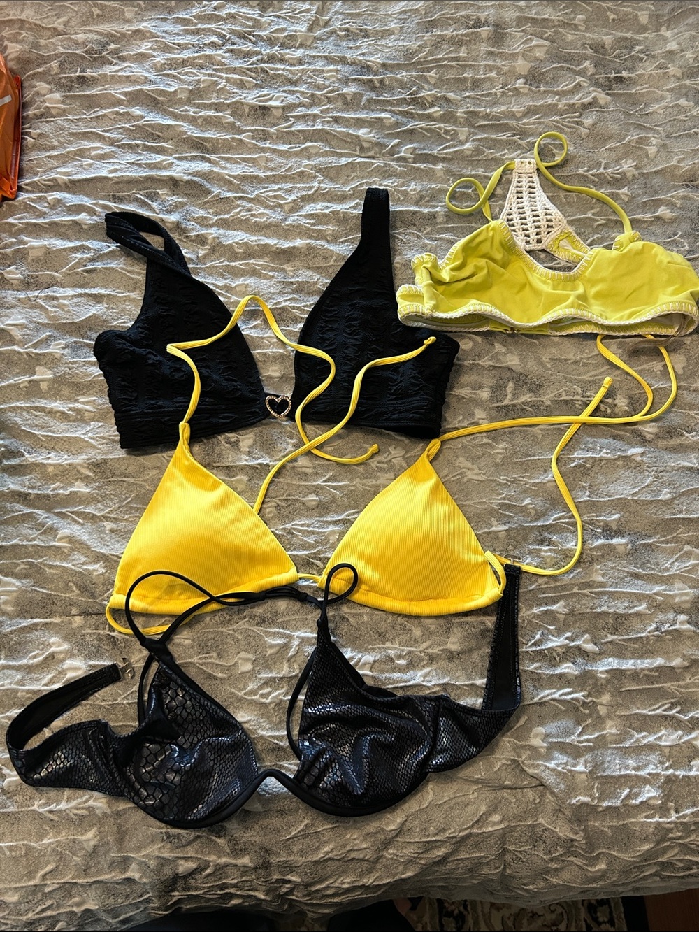 (4) Women's Yellow and Black Bralette & Bikini Tops - Versatile Swim tops